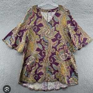 Bryn Walker 100% Linen Purple and Gold Asymmetrical Tunic Paisley